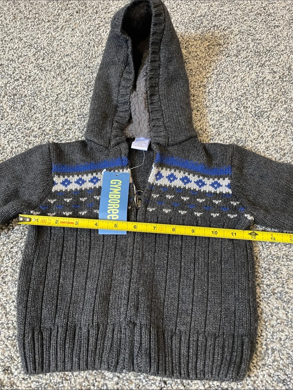 Gymboree Dark Gray Hooded Knit Zip Jacket 12-18m NWT